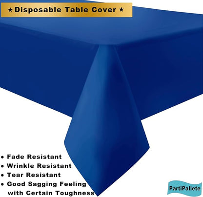 3-Pack Premium Plastic Dark Royal Blue Tablecloth Disposable 54" x 108" Rectangle Table Cover PEVA Party Sapphire Ocean Blue Table Cloths for Parties Birthday Wedding Picnic Banquet