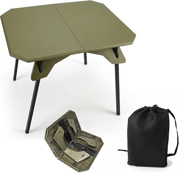 Folding Camping Table, 2-in-1 Adjustable Height Portable Outdoor Aluminum Camp Desk with Carrying Bag, Lightweight Foldable Table for Picnic, Beach, BBQ, Hiking, Fishing, Travel (Green)