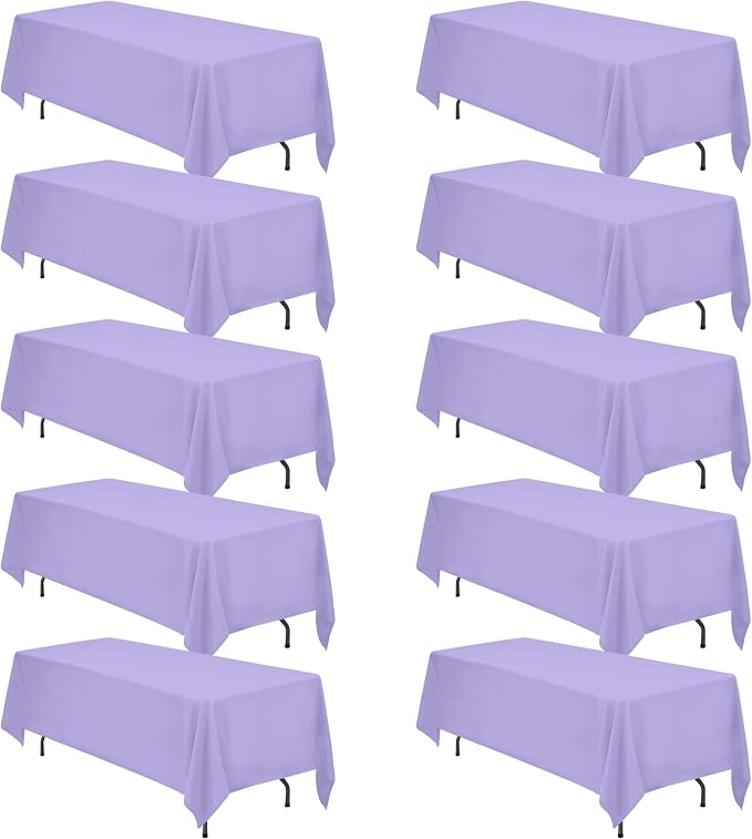 BRILLMAX 10 Pack Lavender Tablecloths 70x120 Inch for 6-8ft Rectangle Table | 150 GSM Polyester Fabric, Universal Fit, Water, Stain & Wrinkle Resistant Cloth Cover for Wedding Reception Banquet Party