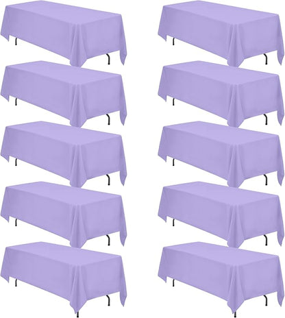 BRILLMAX 10 Pack Lavender Tablecloths 70x120 Inch for 6-8ft Rectangle Table | 150 GSM Polyester Fabric, Universal Fit, Water, Stain & Wrinkle Resistant Cloth Cover for Wedding Reception Banquet Party