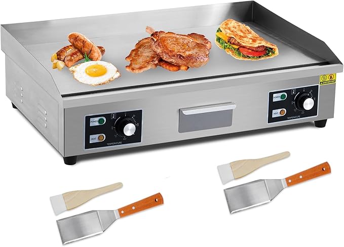 Garvee 29 In Commercial Electric Griddle, Flat Top Grill Countertop Griddle | 3000W 110V Non-Stick Stainless Steel Teppanyaki Grill for Restaurant Kitchen Outdoor BBQ