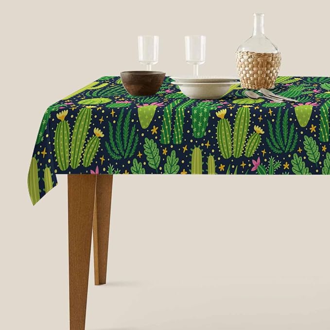 TKS MITLAN Tablecloth Green Plant Table Cloth Rectangle Table 60 x 84 Inch Cactus Flowers Exotic Mexican Kitchen Decorations for Home Dinner Party