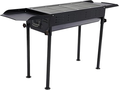 Portable Charcoal Grill, Freestanding Outdoor BBQ Grill, Adjustable Height(23.62-29.13in) Camping Charcoal Grill for 2-15 People, 2 Collapsible Trays, 26.1x11.8in BBQ Area for Picnics, RV Trips