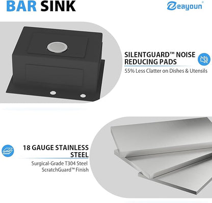 22 Drop In Bar Sink 22 x 18 Inch Kitchen Sink 18 Gauge Stainless Steel Single Bowl Topmount Handmade Sink for Outdoor, RV, 22x18x9