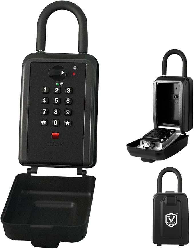 Wall & Hanging Safe Key Lock Box, 12 Digit Combination Lock Box for Keys with Resettable Code, Large Capacity & Weatherproof Outdoor Lockbox, Spare Key Safe Storage Lock Box for Home, Garage，Black
