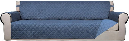 PureFit Reversible Quilted Couch Covers for Dogs Sofa Cover 4 Seater 88" | Dark Blue/Light Blue, Water Resistant Couch Protector, Washable Pet Couch Cover with Non Slip and Elastic Straps For Kids