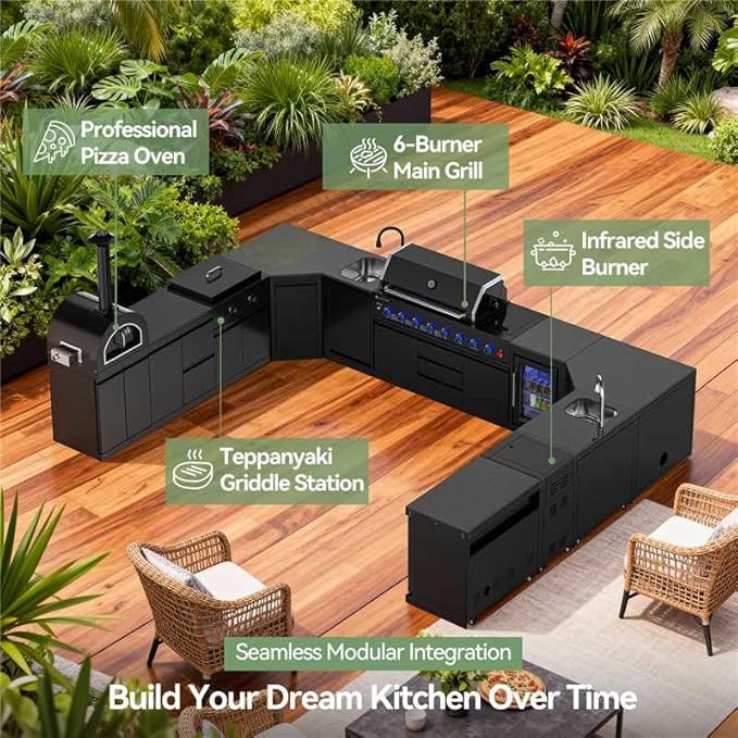 Black Stainless Steel Outdoor Egg Smoker Cabinet Without Kamado, Ceramic Grill Base, Patio BBQ Island Storage Module, Egg Not Included, No Countertop