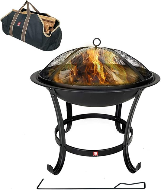 Fire Beauty Fire Pit BBQ Grill Pit Bowl with Mesh Spark Screen Cover,Poker (Includes Tote Bag)