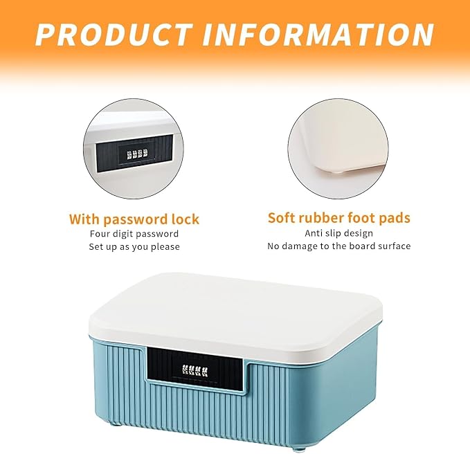 RUIAN Lockable Storage Container Bin, 4.2 Gallon Security Portable Combination Lock Plastic Box, Suitable for Storing Important Items and Documents (White Blue)