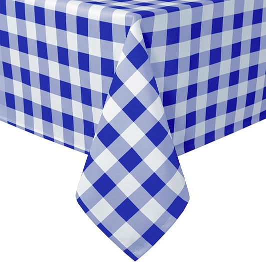 Hiasan 54 x 108 Inch Checkered Tablecloth Rectangle - Waterproof, Wrinkle Resistant and Washable Gingham Table Cloth for Outdoor Picnic, Kitchen and Holiday Dinner, Royal Blue and White