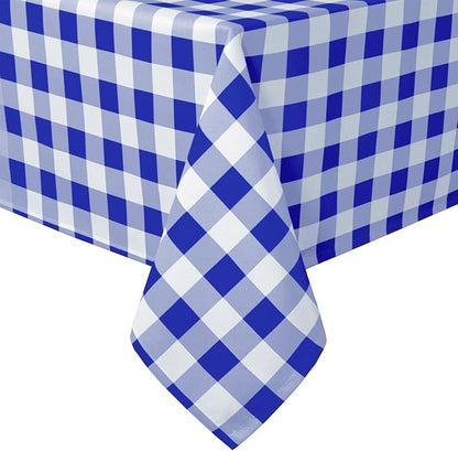 Hiasan Checkered Tablecloth Rectangle, 52 x 70 Inch - Waterproof and Wrinkle Resistant Table Cloth for Picnic, Dinner and Party, Washable Polyester Fabric, Royal Blue and White Gingham Pattern