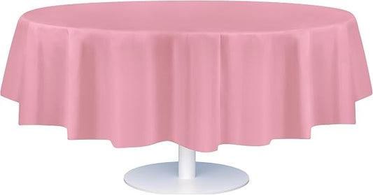 Grandipity 12 Pack Premium Disposable Plastic Tablecloth 84" Inch Decorative Round Table Cover - Pink