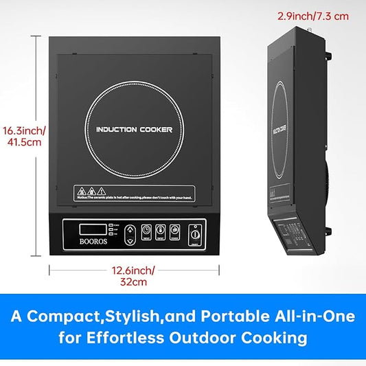 BOOROS Portable Induction Cooktop, 9.6" Heating Coil with 8" Core, 1800W | Induction Burner Countertop ,10 Temp Levels 175-520°F, 24H Timer & Preset, Overheat Protection for Commercial & Home Use