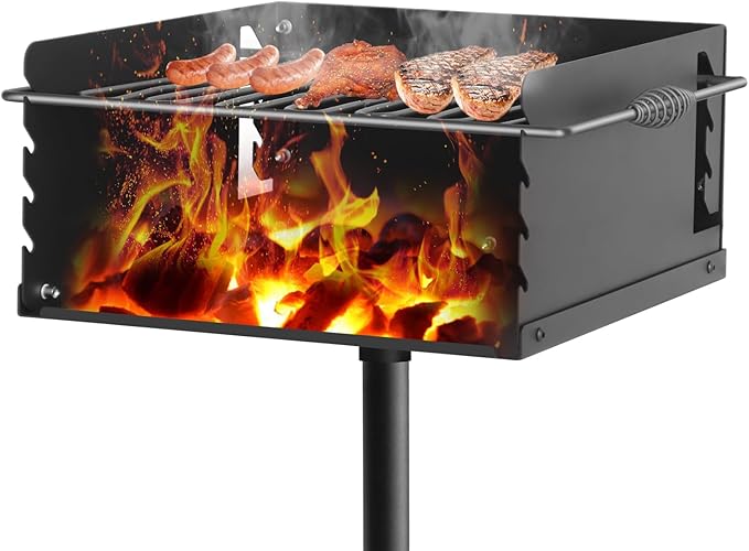 Park Style Charcoal Grill Heavy Duty, Outdoor BBQ Grill with Grate, Commercial Park Grill for Camping, Hotels & Parks, 360 Degree Swivel, Small Charcoal Grills for Outdoor Cooking