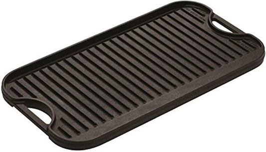 Lodge Pro-Grid Reversible Grill/Griddle - 20 Inches x 10.5 Inches - Dual-Sided Cast Iron Griddle - Double Burner Grill - Even Heat Distribution - PFAS-Free Non-Toxic Cookware