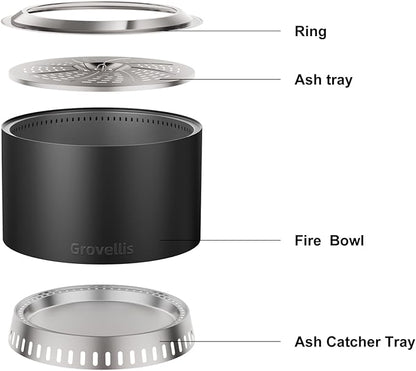 27 inch Smokeless Fire Pit with Waterproof Cover, Stainless Steel Outdoor Smokeless Firepit, Wood Burning Fire Pits for Camping, Bonfire,Low Smoke Firepit for Outside