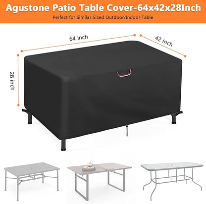 64" Outdoor Dining Table Cover for 6, Waterproof Protective Cover for Patio Rectangle Table Furniture Covers - Black, 64x42x28 Inch