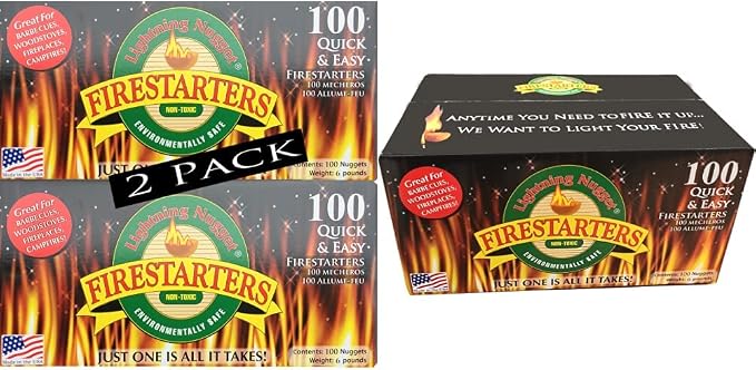 AN100-2 200 Count Fire Starters, Tan (Pack of 200) & Lightning Nuggets N100SEB Super Economy Box Fire Starter 100, Count, Tan