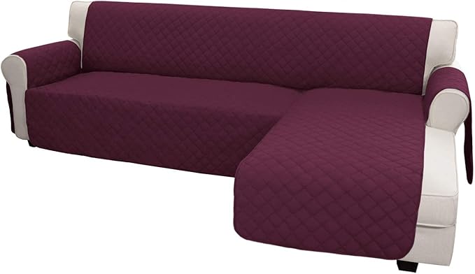 Easy-Going Sofa Slipcover L Shape Sofa Cover Sectional Couch Cover Chaise Lounge Slip Cover Reversible Sofa Cover Furniture Protector Cover for Pets Kids Children Dog Cat (X-Large,Wine/Wine) | Soft Sofa Slipcover For Dogs, Fits Left/Right Chaise Lounge...