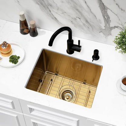 Undermount Bar Sink Gold, Jshozzy 18 x 15 inch Wet Bar Sink Undermount Stainless Steel 16 Gauge Deep RV Single Bowl Small Kitchen Sink