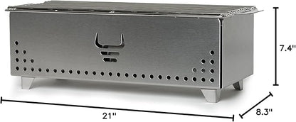 Portable Tabletop Charcoal Grill, YAK Grills Hibachi, 100% Stainless Steel, Grill at 750ºF, Patio, Balcony. 15”x7” Grilling Area. Includes Grate Handle & Carrying Case.
