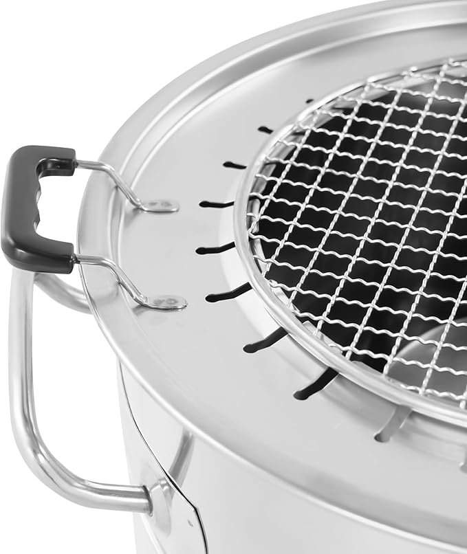 Portable Vertical BBQ Charcoal Grill Stainless Steel Surround Charcoal Barrel Shape Grill for Picnics Camping Traveling Barbecue Parties, with Skewers and Oil Drip Pan (28-skewer)