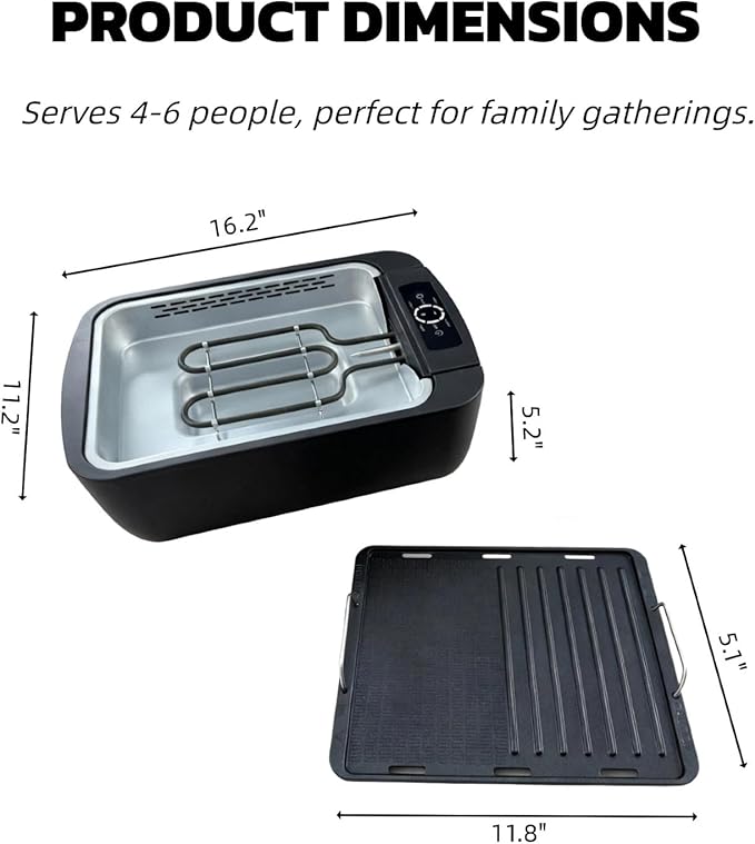 Indoor Smokeless Grill & Griddle 1100W Electric Gill Korean BBQ Low Smoke with Fan 6-Speed Temperature Control Non-Stick ‎Grill Plate with Drain Holes Dishwasher Safe 5-Serving Apartment Dorm