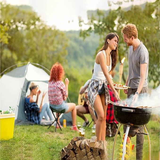 Portable Charcoal BBQ Grill Outdoor Grilling with Lid Kettle Grill Enamel Picnic Patio Backyard Camping Cooking Grate for Chicken Steak,A-1