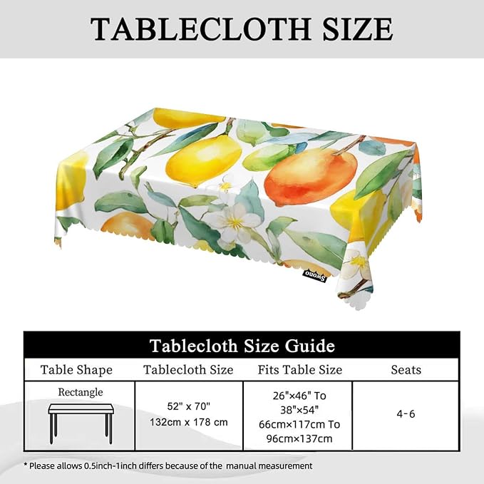 Swono Lemon 52"X70" Oblong Table Cloth Summer Fruit Orange Lemon Wrinkle Free Table Cover Farmhouse Tablecloth for Home Restaurant Picnic Indoor Outdoor Dining