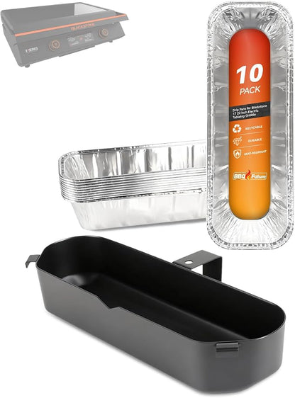 BBQ Future Grease Cup with 10 Pack Aluminum Foil Liners for Blackstone 22 Inch Electric Griddle, Grease Catcher Drip Pan Tray Replacement for 17" & 22" Electric Griddle Models 8001, 8003, 8000, 8005