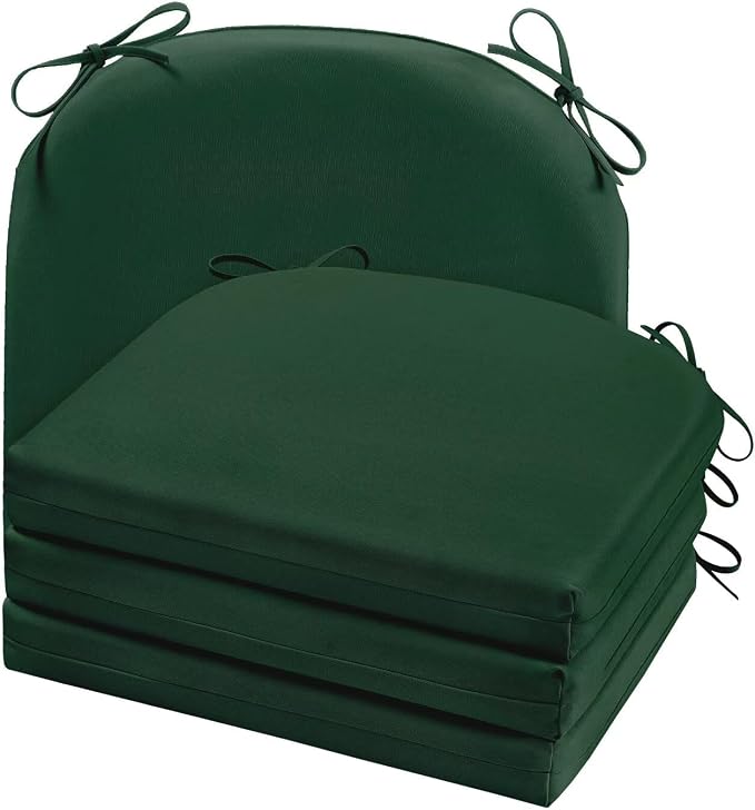 Cozyide Outdoor Chair Cushions, Waterproof Patio Seat Cushions with Adjustable Straps, Round Corner Patio Chair Cushions for Garden, Dark Green, 17x16x2 Inch (Pack of 4)