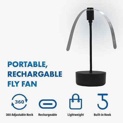 Black USB-C Rechargeable Food Fan FF-BK-04, Outdoor Dining Accessory and BBQ Essential, Lightweight with Adjustable Neck, Picnic Table Accessory and Patio Must-Have