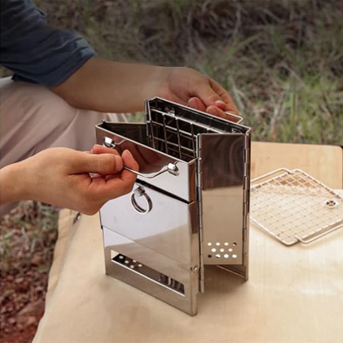 Topyond Adjustable Height BBQ Grill Stainless Steel, Folding Charcoal Grill for Outdoor Cooking and Camping, Portable and Compact, Japanese Style, Ideal for Picnics and Backyard BBQ