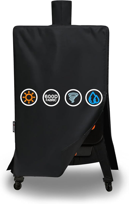 Suphomeware Ventical Pellet Smoker Cover for Pit Boss 4/5 Series，PBV4PS1，PBV5PW1，PBV4PS2, 600D Black Waterproof Grill Cover with Speacial Zipper Design.