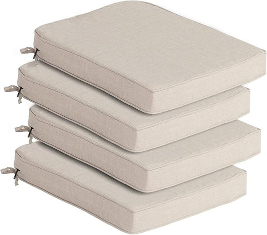Goodgoods 19.5 x 20 Outdoor Chair Cushions Set of 4, Fade-Resistant & Water-Resistant Patio Seat Cushion Pads with Ties, 30D High-Resilience Foam for Dining Room Kitchen Chairs, Putty
