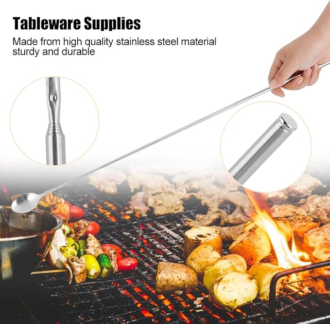Extendable Spoon,62cm Long Stainless Steel Telescopic Extendable for Barbecue Tableware Supplies 8.66~24.4inch (Spoon)