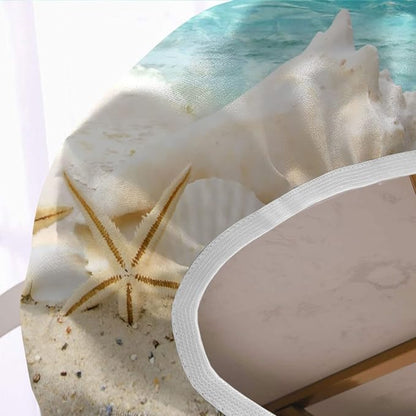 Oval Seashore with Shells Fitted Table Cover, Summer Sea Sun Beach Elastic Edged Polyester Waterproof Table Cover, for Indoor Restaurant or Outdoor Patio Party Dining, Fits Tables up to 52" W x 70" L