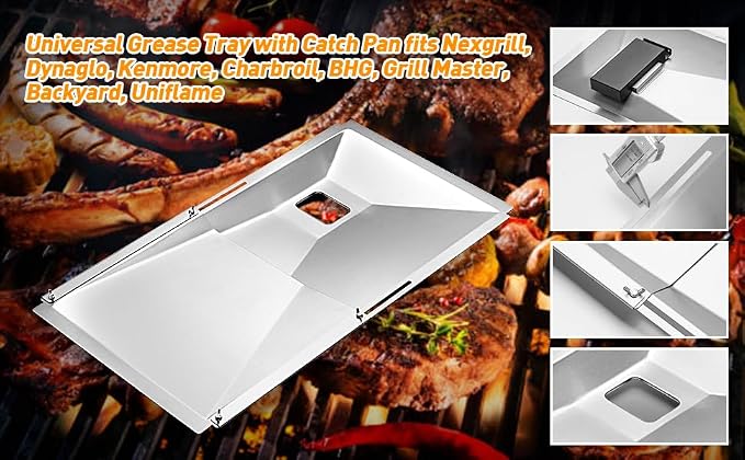 Adjustable Grease Tray with Drip Tray Suitable for Nexgrill,Expert Grill | Universal Drip Tray For 3/4/5/6 Burner Gas Grill,Suitable for Nexgrill,Dyna Glo,Kenmore,BHG, Backyard,Length 23.6“ to 31.6”