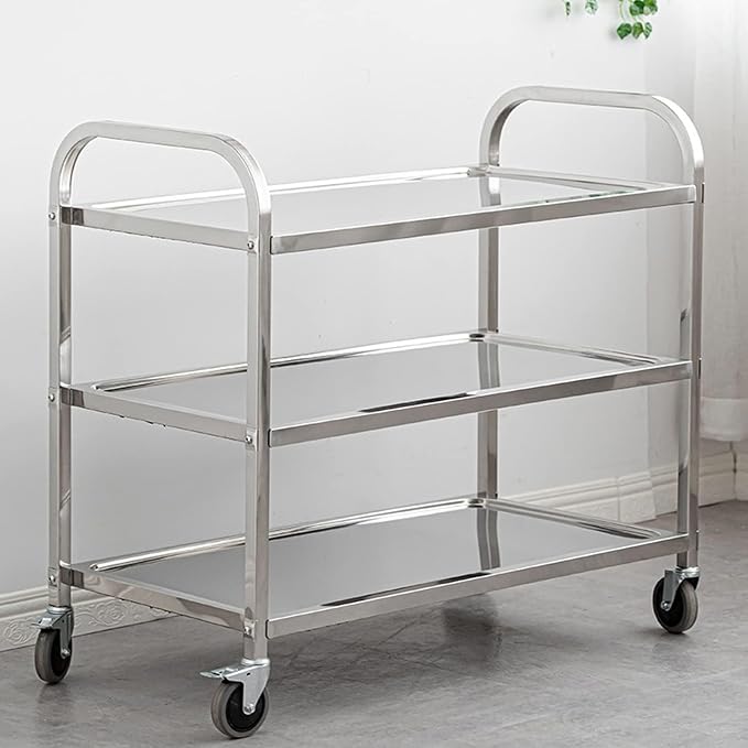 uyoyous Extra Large 3 Tier Stainless Steel Utility Cart 37x20x37 inch | Heavy Duty Rolling Cart Food Storage Service Trolley with 360° Rotatable Wheels for Kitchen Hotel Restaurant Home Use