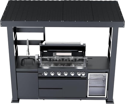 94" Pre-Assembled Outdoor Kitchen Grill Island & Roof | Pre Assembled Outdoor Kitchen | Customizable Modular Barbecue Island
