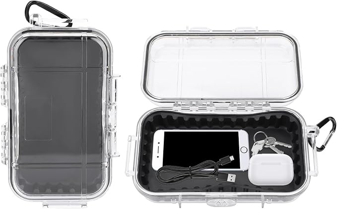 Waterproof Dry Box Protective Case, IP67 Water Resistant Portable Micro Case Watertight Storage Box for Phones, Knives, Wallets, Watches (Transparent, Large)