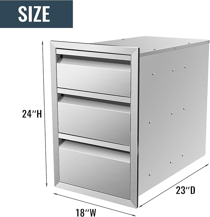 Outdoor Kitchen Drawer 18 x 24 x 23 inch Flush Mount BBQ Triple Layer Drawer, Durable Stainless Steel Kitchen Outdoor Kitchen Access Drawer for BBQ Island Patio