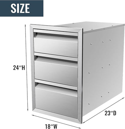 Outdoor Kitchen Drawer 18 x 24 x 23 inch Flush Mount BBQ Triple Layer Drawer, Durable Stainless Steel Kitchen Outdoor Kitchen Access Drawer for BBQ Island Patio