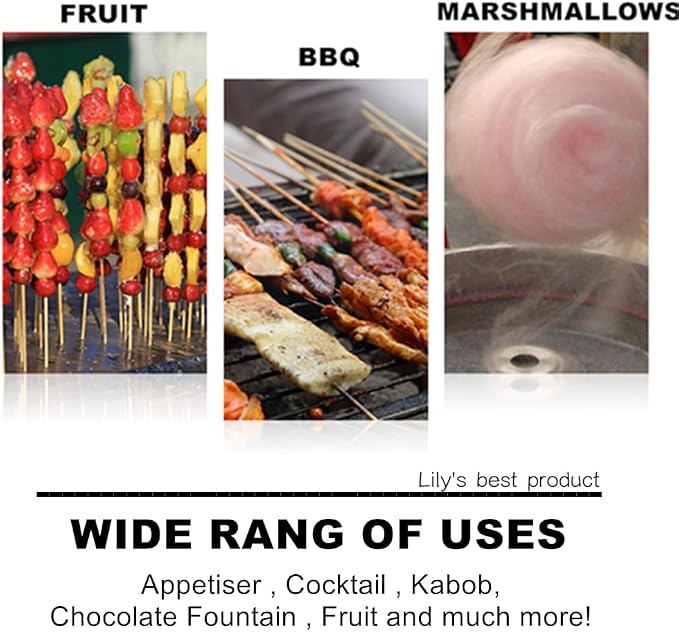 12" Natural Bamboo Skewers for BBQ，Appetiser，Fruit，Cocktail，Kabob，Chocolate Fountain，Grilling，Barbecue，Kitchen，Crafting and Party. Φ=4mm, More Size Choices 6"/8"/10"/14"/16"/17.5"/30"/36"(500 PCS)