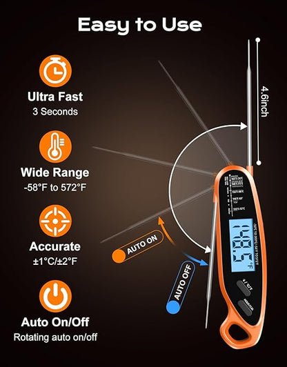 Digital Meat Thermometer for Cooking with Dual Probe, Large Backlit & Calibration, Kitchen Food Thermometer for Candy, Oven, Grill, BBQ, Smoker, Oil Fry Instant Read Thermometers Gift for Dad