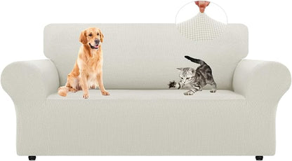 LURKA Stretch Loveseat Couch Cover, 1 Piece 2 Cushion Sofa Slipcover, Ivory | Soft Stretch Jacquard, Fits 55"-78" Loveseats, Elastic Bottom for Secure Fit, Machine Washable, Pet & Kid Friendly