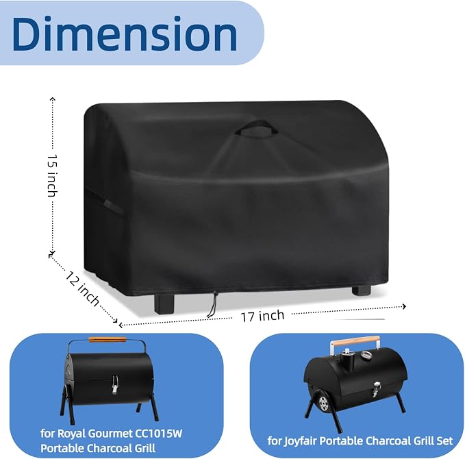 Mini Gas Grill Cover for Royal Gourmet CC1015W for Joyfair Charcoal Grill | 17x12x15,Waterproof Dustproof Heavy Duty Oxford Fabric,for Royal Gourmet CC1015W for Joyfair Portable Charcoal Grill