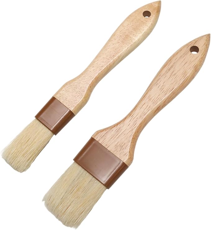 2 PCS Pastry Brushes for Baking, Natural Bristle Basting Brush, Kitchen Oil Brushes for Cooking, BBQ Sauce, Butter(1 Inch & 1.5Inch)