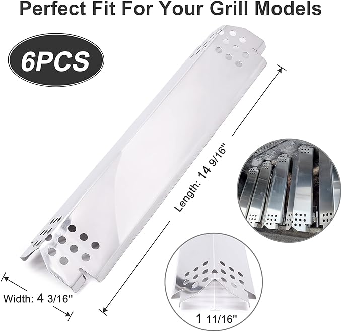 Criditpid Replacement Parts for Nexgrill 720-0896B 720-0898 720-0888 720-0888N 720-0830H 720-0896 720-0882A Gas Grill, Stainless Steel Heat Shield Burner Cover for Nexgrill 6 Burner 720-0896B
