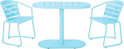 Christopher Knight Home Adley Outdoor Bistro Set, 3-Piece Bistro Table and Chair Set of 2, Patio Furniture Set with Iron Frame, Outdoor Bistro Dining Set, Poolside/Garden Cafeteria, Matte Light Blue